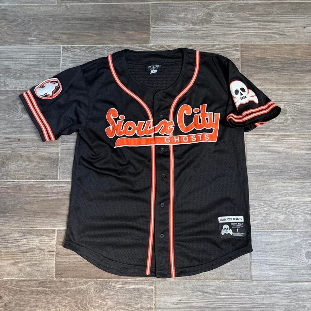 Black & orange Sioux City Ghosts baseball jersey size L